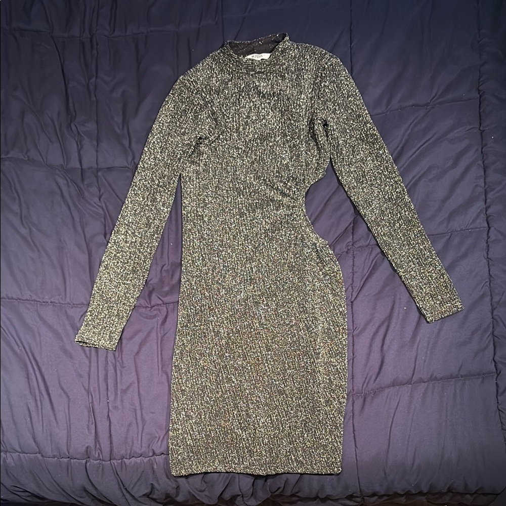 Steve Madden Silver Gray Long Sleeve Bodycon Dress